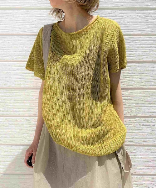 Q（キュー）の「ホールガーメント ストローヤーンニット（ニット/セーター・レディース・ベージュ/ネイビー/マスタード・MEDIUM）」の3枚目の写真