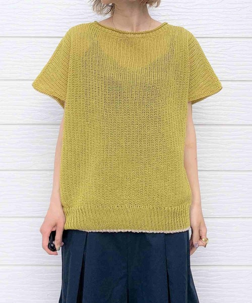 Q（キュー）の「ホールガーメント ストローヤーンニット（ニット/セーター・レディース・ベージュ/ネイビー/マスタード・MEDIUM）」の7枚目の写真