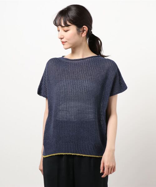 Q（キュー）の「ホールガーメント ストローヤーンニット（ニット/セーター・レディース・ベージュ/ネイビー/マスタード・MEDIUM）」の11枚目の写真