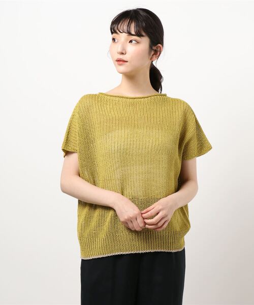 Q（キュー）の「ホールガーメント ストローヤーンニット（ニット/セーター・レディース・ベージュ/ネイビー/マスタード・MEDIUM）」の12枚目の写真