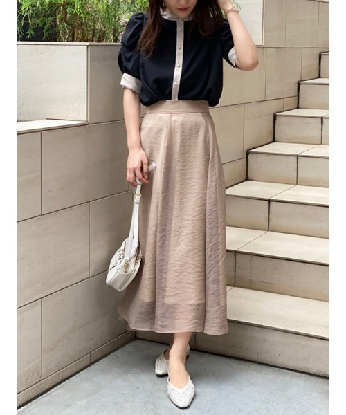 TONAL（トーナル）の「バイカラーギャザースリーブ5分袖シャツ（シャツ/ブラウス・レディース・ブラック/ベビーピンク/オフホワイト・38）」の5枚目の写真