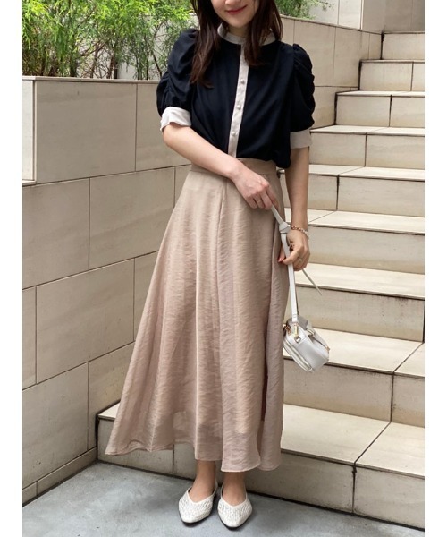 TONAL（トーナル）の「バイカラーギャザースリーブ5分袖シャツ（シャツ/ブラウス・レディース・ブラック/ベビーピンク/オフホワイト・38）」の8枚目の写真