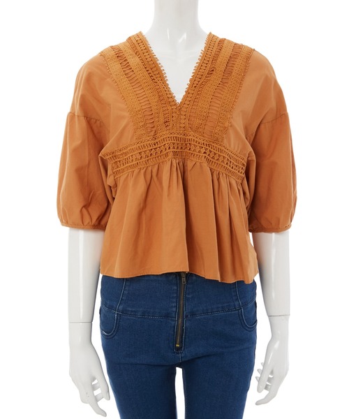 fifth（フィフス）の「ボリュームスリーブレース切替ブラウス（シャツ/ブラウス・レディース・ホワイト/ブラック/オレンジ・MEDIUM）」の6枚目の写真