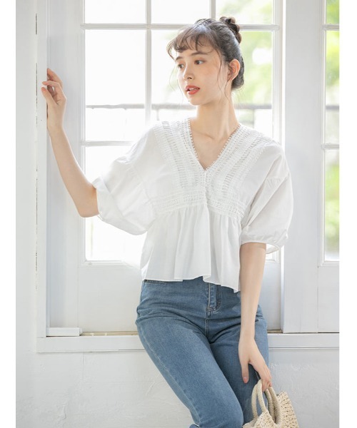 fifth（フィフス）の「ボリュームスリーブレース切替ブラウス（シャツ/ブラウス・レディース・ホワイト/ブラック/オレンジ・MEDIUM）」の16枚目の写真