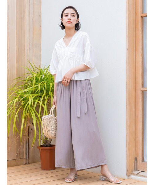 ブラウス シャツ レース切り替えボリュームスリーブブラウス レディース miniministore シャツブラウス レディース レース切り替え