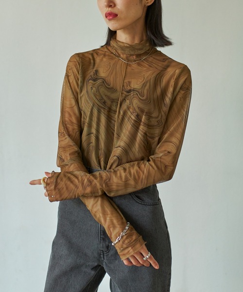 VACANCY（ヴァカンシー）の「マーブル柄シアーインナー（Tシャツ/カットソー・レディース・ブラウン/グリーン/ナチュラル・FREE）」の2枚目の写真