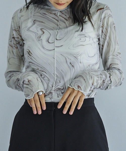 VACANCY（ヴァカンシー）の「マーブル柄シアーインナー（Tシャツ/カットソー・レディース・ブラウン/グリーン/ナチュラル・FREE）」の15枚目の写真