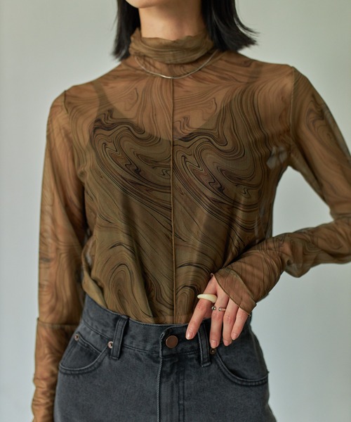 VACANCY（ヴァカンシー）の「マーブル柄シアーインナー（Tシャツ/カットソー・レディース・ブラウン/グリーン/ナチュラル・FREE）」の5枚目の写真