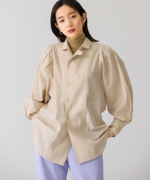 KBF（ケイビーエフ）の「ボリュームスリーブストライプシャツ（シャツ/ブラウス・レディース・ベージュ/ネイビー/バーガンディー・ONE）」の2枚目の写真