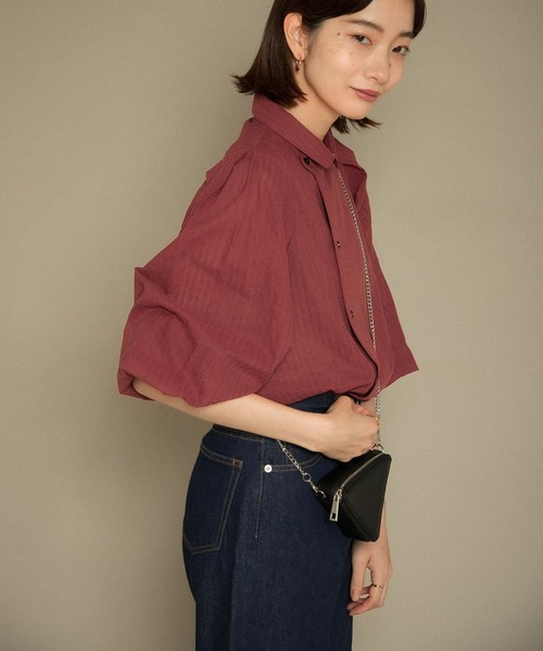 KBF（ケイビーエフ）の「ボリュームスリーブストライプシャツ（シャツ/ブラウス・レディース・ベージュ/ネイビー/バーガンディー・ONE）」の7枚目の写真