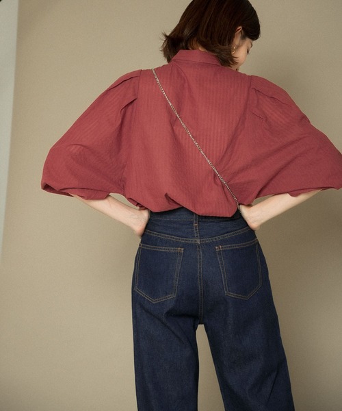 KBF（ケイビーエフ）の「ボリュームスリーブストライプシャツ（シャツ/ブラウス・レディース・ベージュ/ネイビー/バーガンディー・ONE）」の13枚目の写真