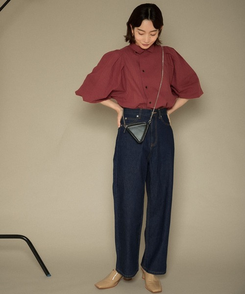 KBF（ケイビーエフ）の「ボリュームスリーブストライプシャツ（シャツ/ブラウス・レディース・ベージュ/ネイビー/バーガンディー・ONE）」の5枚目の写真