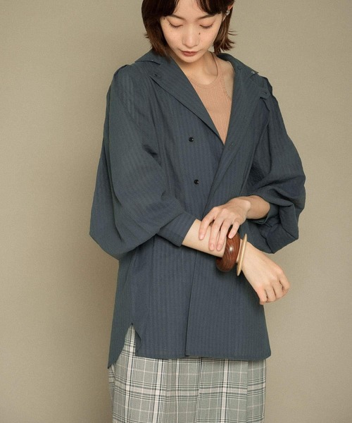 KBF（ケイビーエフ）の「ボリュームスリーブストライプシャツ（シャツ/ブラウス・レディース・ベージュ/ネイビー/バーガンディー・ONE）」の8枚目の写真