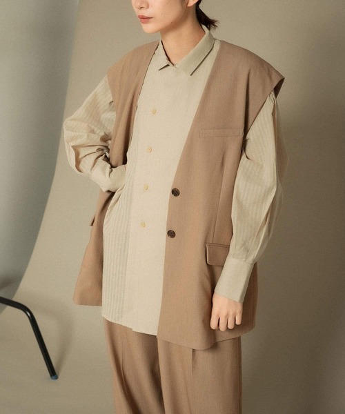 KBF（ケイビーエフ）の「ボリュームスリーブストライプシャツ（シャツ/ブラウス・レディース・ベージュ/ネイビー/バーガンディー・ONE）」の9枚目の写真