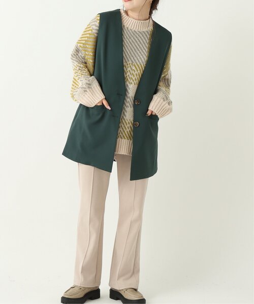 RAY CASSIN（レイカズン）の「ダブルクロスノーカラージレ セットアップ可（ベスト・レディース・ブラック/ベージュ/モスグリーン/テラコッタ・FREE）」の7枚目の写真