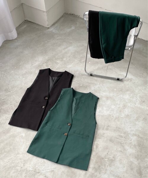 RAY CASSIN（レイカズン）の「ダブルクロスノーカラージレ セットアップ可（ベスト・レディース・ブラック/ベージュ/モスグリーン/テラコッタ・FREE）」の11枚目の写真