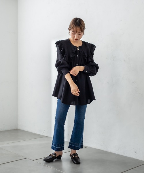 mystic（ミスティック）の「ビッグフリルシャツ（シャツ/ブラウス・レディース・ブラック/オフホワイト・FREE）」の18枚目の写真