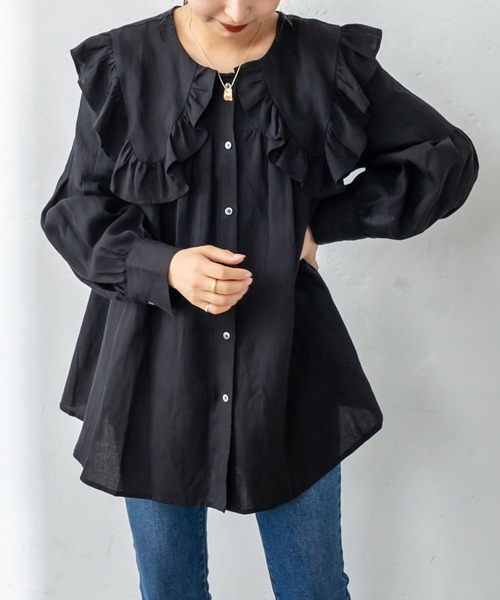 mystic（ミスティック）の「ビッグフリルシャツ（シャツ/ブラウス・レディース・ブラック/オフホワイト・FREE）」の5枚目の写真