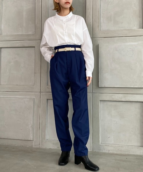 moment+(モーメントプラス)の「TRギャバ ハイウエストツータックパンツ(合皮ベルト付き)(スラックス・レディース・ブラック/ネイビー/モカ/杢グレー・M)」の20枚目の写真