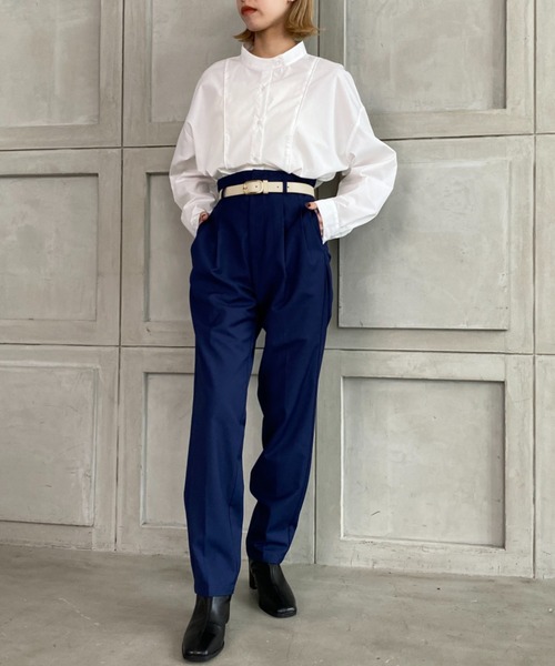 moment+(モーメントプラス)の「TRギャバ ハイウエストツータックパンツ(合皮ベルト付き)(スラックス・レディース・ブラック/ネイビー/モカ/杢グレー・M)」の15枚目の写真