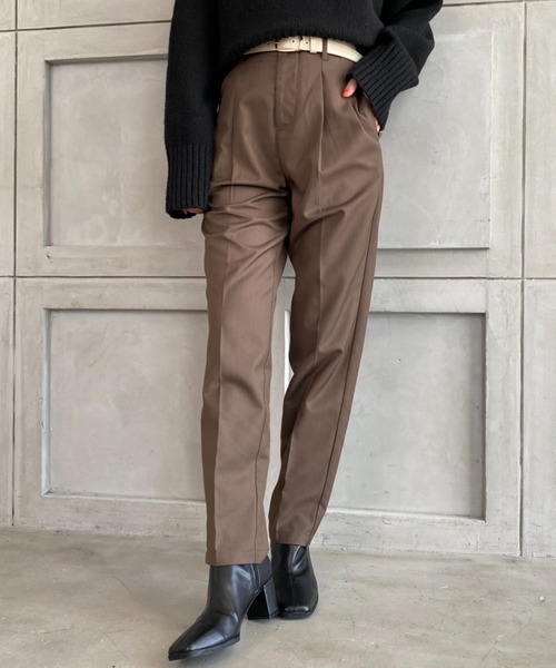 moment+(モーメントプラス)の「TRギャバ ハイウエストツータックパンツ(合皮ベルト付き)(スラックス・レディース・ブラック/ネイビー/モカ/杢グレー・M)」の17枚目の写真