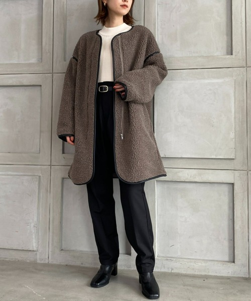 moment+(モーメントプラス)の「TRギャバ ハイウエストツータックパンツ(合皮ベルト付き)(スラックス・レディース・ブラック/ネイビー/モカ/杢グレー・M)」の6枚目の写真