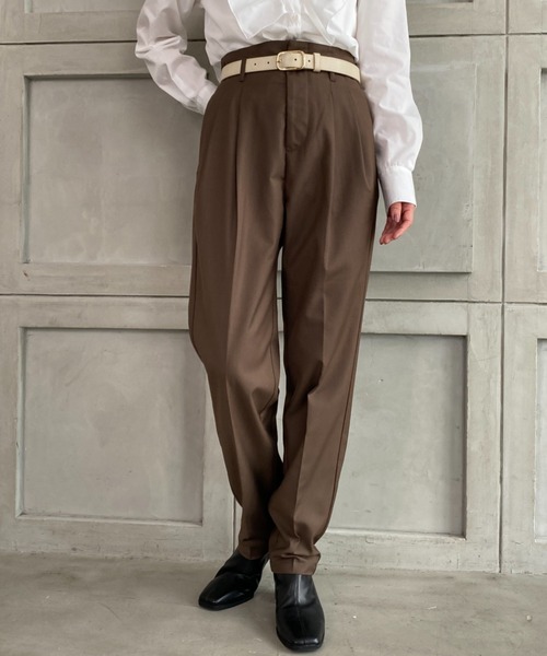 moment+(モーメントプラス)の「TRギャバ ハイウエストツータックパンツ(合皮ベルト付き)(スラックス・レディース・ブラック/ネイビー/モカ/杢グレー・M)」の19枚目の写真