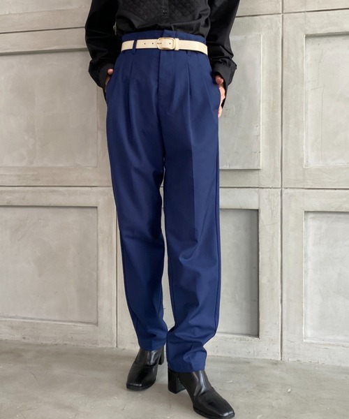 moment+(モーメントプラス)の「TRギャバ ハイウエストツータックパンツ(合皮ベルト付き)(スラックス・レディース・ブラック/ネイビー/モカ/杢グレー・M)」の21枚目の写真