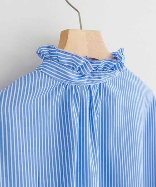 DISCOAT(ディスコート)の「【ZOZO限定】スタンドフリルストライプワンピース(シャツワンピース・レディース・ホワイト/ライトブルー/ブルー/ネイビー/ブラック・FREE)」の10枚目の写真