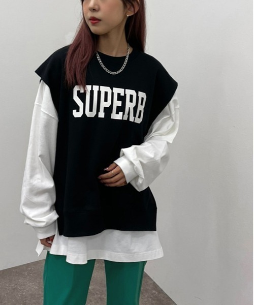 apres jour mignon（アプレジュールミニョン）の「スウェットベスト【ZOZOTOWN限定アイテム】（ベスト・レディース・ナチュラル/ブラック/ブルー・フリー/X-LARGE）」の2枚目の写真