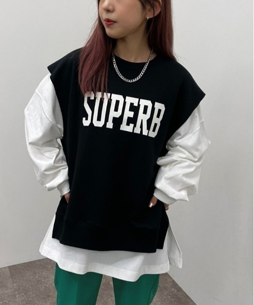 apres jour mignon（アプレジュールミニョン）の「スウェットベスト【ZOZOTOWN限定アイテム】（ベスト・レディース・ナチュラル/ブラック/ブルー・フリー/X-LARGE）」の10枚目の写真