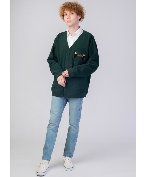 Design Tshirts Store graniph（デザイン　ティーシャツ　ストア　グラニフ）の「スレットレッドパンダ｜フロントデザインカーディガン（カーディガン/ボレロ・メンズ・グリーン・SMALL/MEDIUM/LARGE）」の6枚目の写真