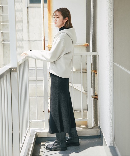 RIVE DROITE（リヴドロワ）の「スタイルアップ効果抜群　ラクーン混リブマーメイドスカート（スカート・レディース・ブラック/モカ・FREE）」の5枚目の写真