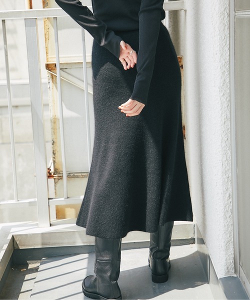 RIVE DROITE（リヴドロワ）の「スタイルアップ効果抜群　ラクーン混リブマーメイドスカート（スカート・レディース・ブラック/モカ・FREE）」の12枚目の写真