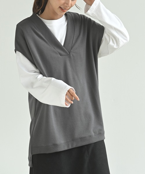 rps（アールピーエス）の「裏毛Ｖネックベスト（ベスト・レディース・チャコールグレー/グレイッシュベージュ/ブラック・M）」の3枚目の写真