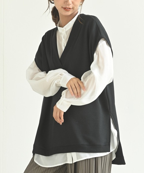 rps（アールピーエス）の「裏毛Ｖネックベスト（ベスト・レディース・チャコールグレー/グレイッシュベージュ/ブラック・M）」の2枚目の写真