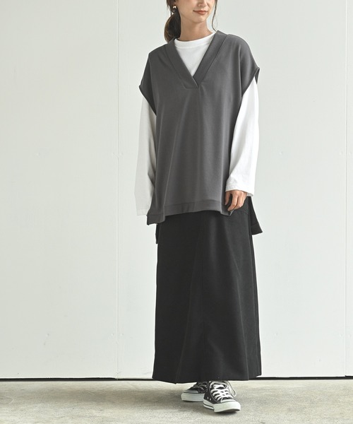 rps（アールピーエス）の「裏毛Ｖネックベスト（ベスト・レディース・チャコールグレー/グレイッシュベージュ/ブラック・M）」の7枚目の写真