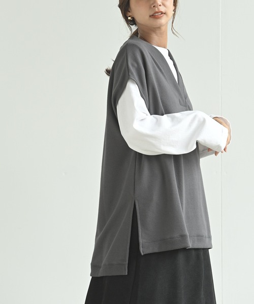 rps（アールピーエス）の「裏毛Ｖネックベスト（ベスト・レディース・チャコールグレー/グレイッシュベージュ/ブラック・M）」の8枚目の写真