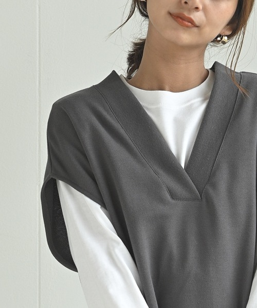 rps（アールピーエス）の「裏毛Ｖネックベスト（ベスト・レディース・チャコールグレー/グレイッシュベージュ/ブラック・M）」の11枚目の写真