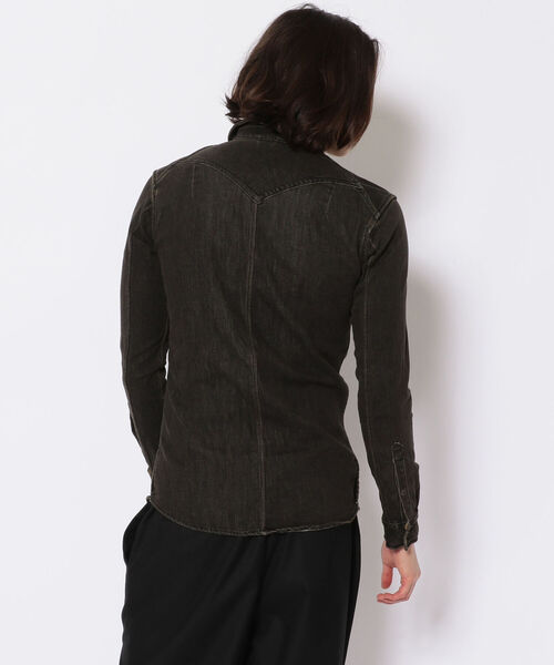 FranCisT_MOR.K.S.（フランシストモークス）の「FranCisT_MOR.K.S./フランシスト モークス/HITENSION STRETCH DENIM WIRED HOOK SHIRT（シャツ/ブラウス・メンズ・オフホワイト/オリーブ・3/2/4）」の4枚目の写真