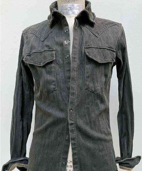 FranCisT_MOR.K.S.（フランシストモークス）の「FranCisT_MOR.K.S./フランシスト モークス/HITENSION STRETCH DENIM WIRED HOOK SHIRT（シャツ/ブラウス・メンズ・オフホワイト/オリーブ・3/2/4）」の5枚目の写真