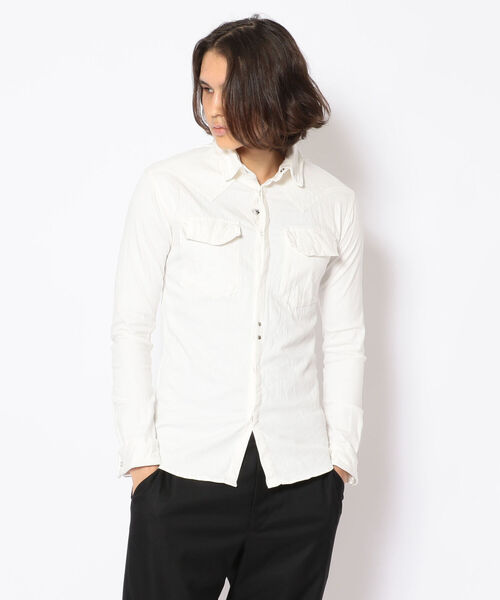 FranCisT_MOR.K.S.（フランシストモークス）の「FranCisT_MOR.K.S./フランシスト モークス/HITENSION STRETCH DENIM WIRED HOOK SHIRT（シャツ/ブラウス・メンズ・オフホワイト/オリーブ・3/2/4）」の22枚目の写真