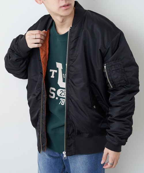 DISCOAT（ディスコート）の「ヴィンテージライクMA-1（MA-1・メンズ・ブラック/カーキ・MEDIUM/LARGE）」の2枚目の写真