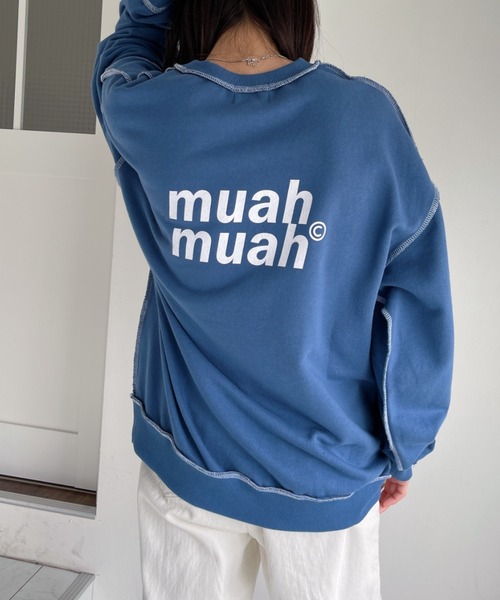 muahmuah(ムーアムーア)の「【muah muah /ムーアムーア】SIGNATURE LOGO LINE NAPPING MTM(スウェット・レディース・ブラック/グレー/インディゴブルー/クリーム/ピンク/パープル/カーキ・FREE)」の16枚目の写真