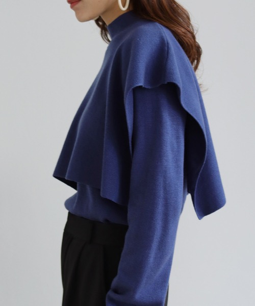 HER CLOSET(ハークローゼット)の「【shemoshelly】ケープレイヤードハイネックニット(ニット/セーター・レディース・ホワイト/ブラック/モカ/レッド/ブルー/グリーン・M)」の5枚目の写真