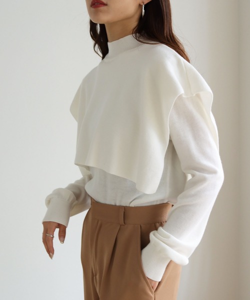 HER CLOSET(ハークローゼット)の「【shemoshelly】ケープレイヤードハイネックニット(ニット/セーター・レディース・ホワイト/ブラック/モカ/レッド/ブルー/グリーン・M)」の8枚目の写真