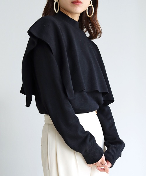 HER CLOSET(ハークローゼット)の「【shemoshelly】ケープレイヤードハイネックニット(ニット/セーター・レディース・ホワイト/ブラック/モカ/レッド/ブルー/グリーン・M)」の14枚目の写真