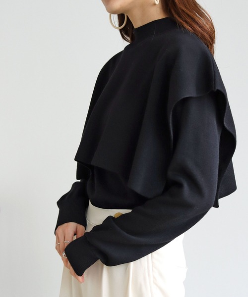 HER CLOSET(ハークローゼット)の「【shemoshelly】ケープレイヤードハイネックニット(ニット/セーター・レディース・ホワイト/ブラック/モカ/レッド/ブルー/グリーン・M)」の17枚目の写真