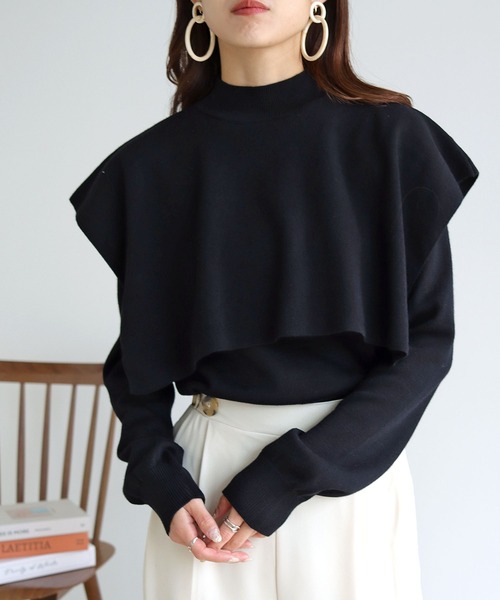 HER CLOSET(ハークローゼット)の「【shemoshelly】ケープレイヤードハイネックニット(ニット/セーター・レディース・ホワイト/ブラック/モカ/レッド/ブルー/グリーン・M)」の16枚目の写真