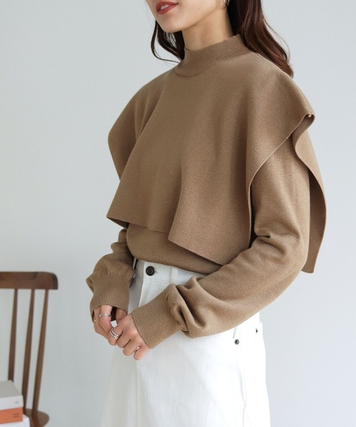 HER CLOSET(ハークローゼット)の「【shemoshelly】ケープレイヤードハイネックニット(ニット/セーター・レディース・ホワイト/ブラック/モカ/レッド/ブルー/グリーン・M)」の22枚目の写真